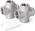 TAISHER 2PCS Stainless Steel 4 Way Pipe Fittings, 3/8" x 3/8" x 3/8" x 3/8" NPT Female Pipe Fittings