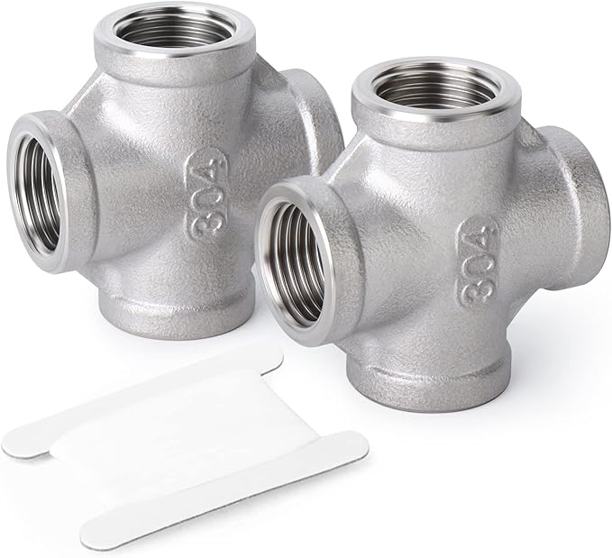 TAISHER 2PCS Stainless Steel 4 Way Pipe Fittings, 1/2" x 1/2" x 1/2" x 1/2" NPT Female Pipe Fittings