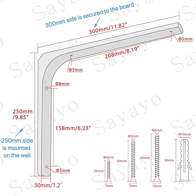 SAYAYO Black Shelf Bracket, 12 Inch L Shape Wall Bracket Heavy Duty Metal Bracket Hanging Angle Brackets Shelf Support, 2 PCS