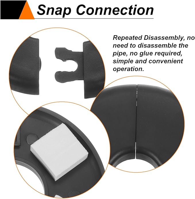 HARFINGTON 4pcs Wall Split Flange 33.5mm/1.3" Self-Adhesive Plumbing Cover Plates ABS Plastic Round Escutcheon Plate Buckle Design for Water Pipe Bathroom Kitchen Decoration, Black