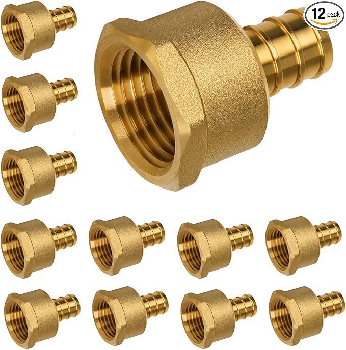 12 Pack Pex Fittings, 1/2" Female NPT to 1/2" Pex Male Adapter, Heavy-Duty Brass Crimp Fittings for PEX Pipes with Leak-Resistant Construction, NSF & UPC Certified