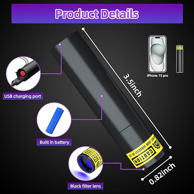 SEVENKA Air Conditioner Leak Detector, Professional Rechargeable AC Leak Detector Kit, AC UV Dye Leak Detection with UV Protective Glasses, Portable Bag