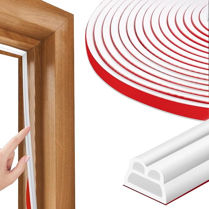 40FT Rubber Weather Stripping Door Seal, Self Adhesive Door Insulation Strip, Block Drafts, Multi-Layer Soundproof, Weatherstripping for Door Frame and Windows (White)