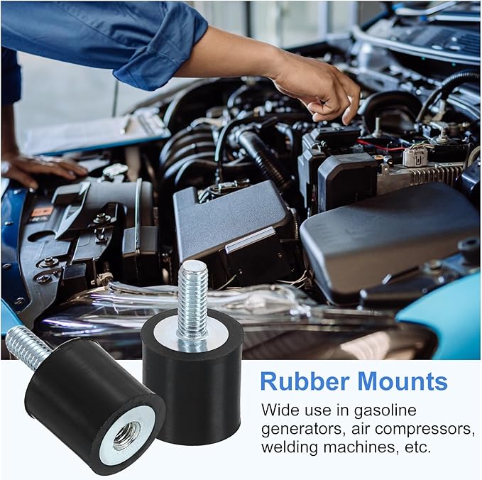 uxcell M3 Rubber Mounts, 4Pcs 10x10mm(DxH) Rubber Cylindrical Anti Vibration Isolator Shock Absorber with Lock Nut for Car Bobbin Generator Air Compressors