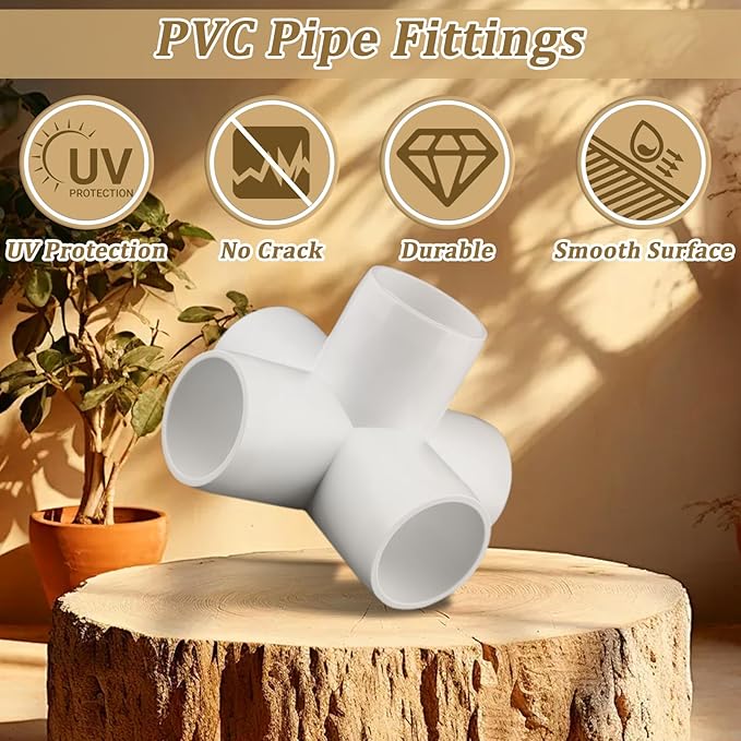8 Pack 1" PVC Fittings 5 Way, Furniture Grade 1 Inch PVC Pipe Fittings 5 Way, UV Resistant, Fits SCH40 Pipe DIY Garden Shelves, Greenhouse, Shelf