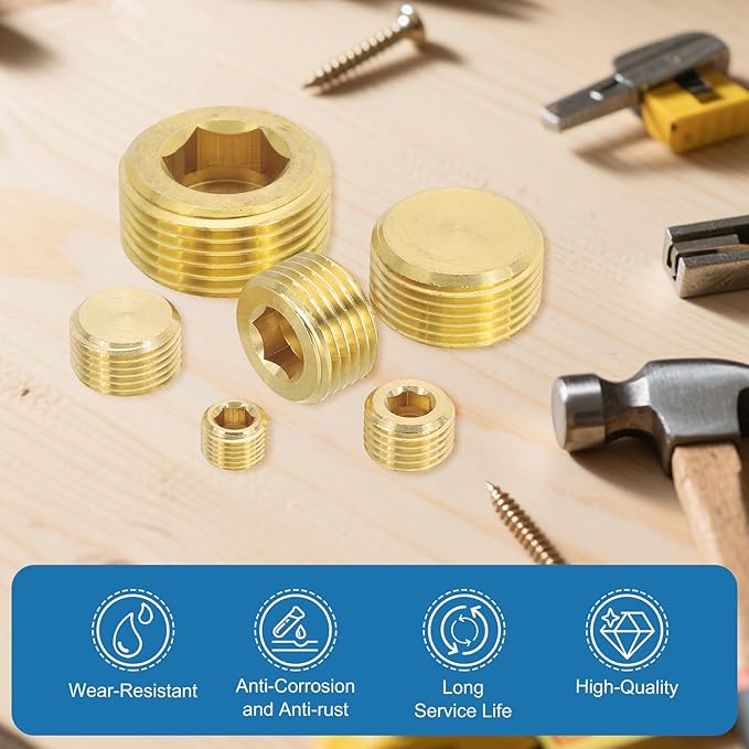 PATIKIL 3/8" NPT Male Pipe Plug Fitting, 3Pcs Brass Hex Counter Sunk Plug Brass Male Connector Socket for Closing the End of Pipe Industrial Machinery Fittings