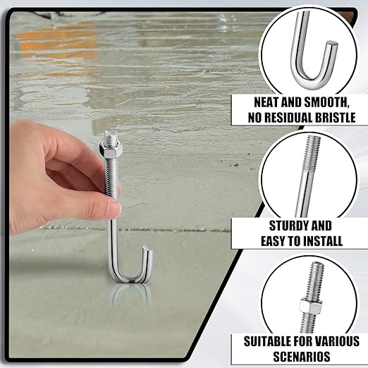 10 Pcs Anchors Bolts 3/8-16 x 5 Inches Concrete J Bolts Cement Post Anchor Bolts Fastener with Nut Washer Bracket Outdoor Hardware for Concrete Pad Pouring Wood Projects (Stainless Steel)