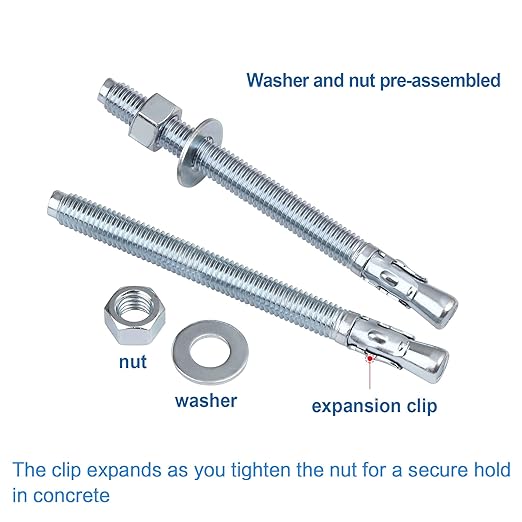 3/8 inch x 5 inch - 5 Pieces Wedge Anchor Zinc Plated Heavy Duty Fastener for Concrete