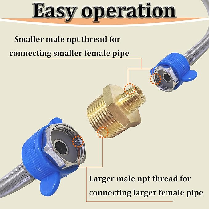 1/2" x 3/8" NPT Male Threaded Reducing Nipple Pipe Fitting Adapter, Brass 1/2 inch MNPT x 3/8 inch MNPT Hex Nipple Reducer, Heavy Duty Pipe Reducer Straight Connector
