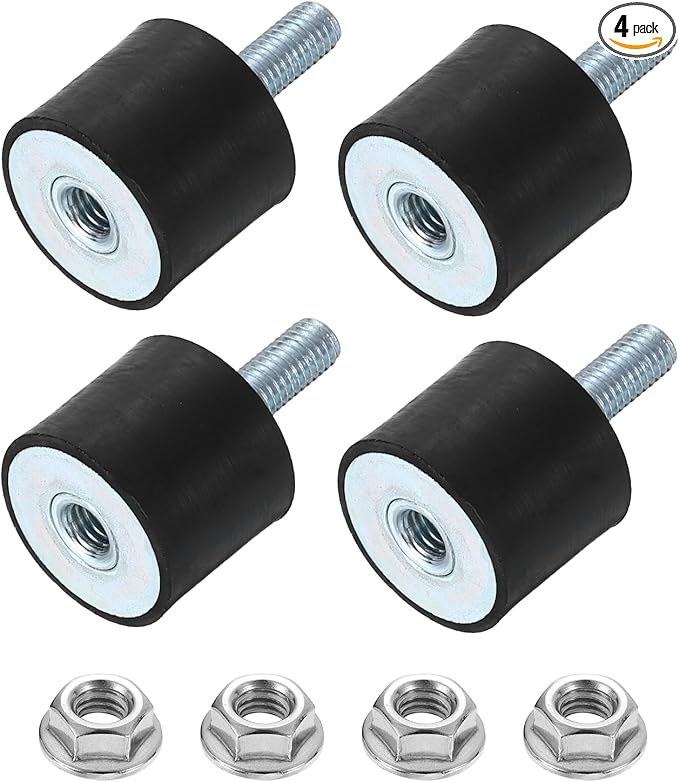 uxcell M8 Rubber Mounts, 4Pcs 30x25mm(DxH) Rubber Cylindrical Anti Vibration Isolator Shock Absorber with Lock Nut for Car Bobbin Generator Air Compressors