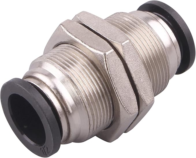 Bulkhead Union Push to Connect Tube Fitting 1/2 Inch Tube OD Stainless Steel Double Threaded (2 Packs)