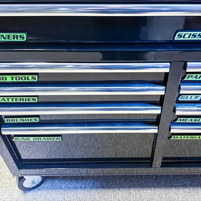 12 Pack of Magnetic Tool box Labels, 3D Printed Tool Box Labels magnet, General Tool Box Organize Accessories for Steel Toolboxes, Carts, Drawers, and Cabinets, Easy to Stick and Remove (Red)