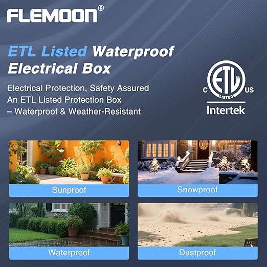 Flemoon [2 Pack] Outdoor Electrical Box Waterproof, Medium Weatherproof Electrical Box (11.5x5.2x4 inch) w/6 Cable Entry Ports, Extension Cord Cover for Power Strip, Plug, Holiday Light, Light Grey