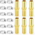 ChillWaves Brass Hose Barb Fittings, Splicer Mender Union 3/8" Barb x 3/8" Barb with Hose Clamp Hose Repair Kit For Water/Fuel/Air(6-PACK)