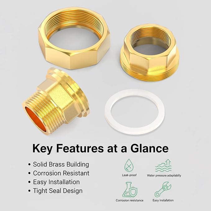 TAISHER 2PCS Brass Union，3/4" NPT Male x 3/4" NPT Female Brass Pipe Fitting