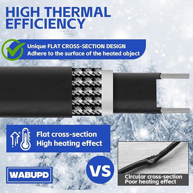 3FT-200FT Heat Tape for Water Pipes, -40°F Deicing Pipe Heat Cable,Electric Heating Cable Pipe,Frezze Protection for Heat Trace Cable for Metal, Plastic Home Pipes,Gutter,120V 5W/ft（3FT）
