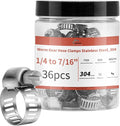 36 Pack 1/4'' - 7/16'' Worm Gear Hose Clamps, Adjustable Range 6-12mm 304 Stainless Steel Fuel Line Hose Clamps for Pipe, Plumbing, Automotive And Mechanical Application