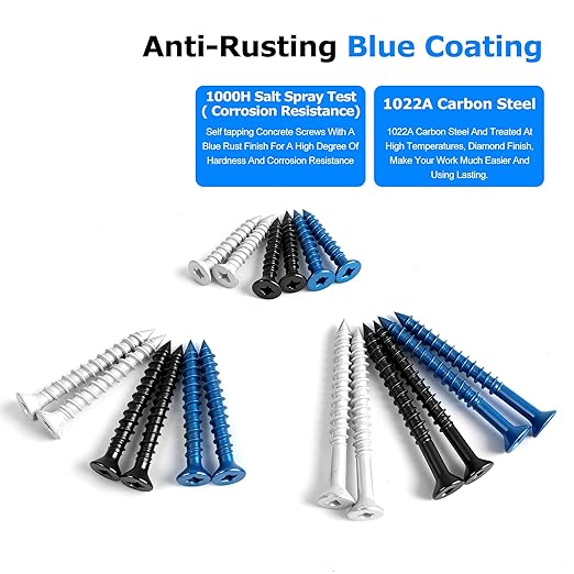 100PCS Concrete Screws Assortment Kit, 3/16" Flat Head Masonry Screws with Drill Bit and Driver Bit, Cement Screws for Concrete Brick, Diamond Point