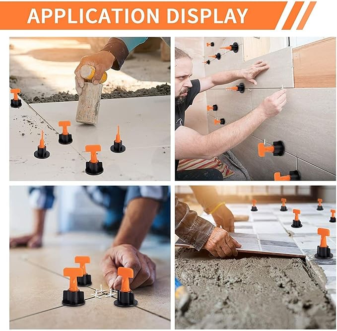 1800PCS TMKOOL Tile Leveling System 294pcs Reusable T Type Tile Leveler Spacer with 1500pcs 1/16" Tile Spacer, 6x Wrenches Tile Installation Tool Kit for Stone Installation (Leveler Clip+Spacer 1/16")