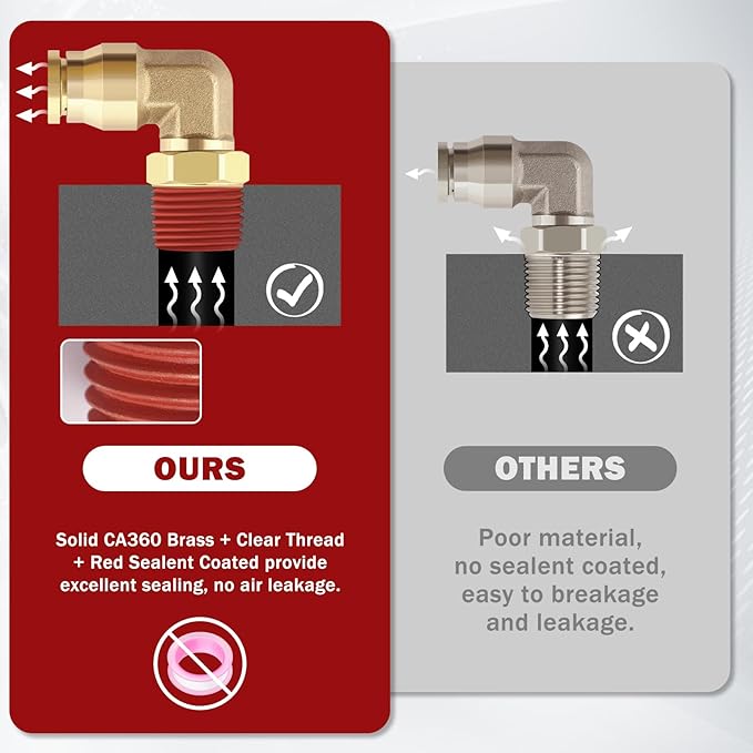 3/8" Quick Push to Connect Fittings Brass 90 Degree Union Swivel Elbow Joint DOT Approved 3/8" Tube OD x 3/8" NPT Thread Air Brake Line Adapter Air Suspension Kit for Car Truck Trailers 2pcs