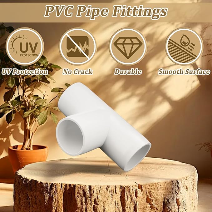 12-Packs 3/4 Inch Tee PVC Fittings, Furniture Grade PVC Pipe Fittings 3 Way for SCH40 Pipe DIY Garden Shelves, Greenhouse, Shed and Outdoor Structures