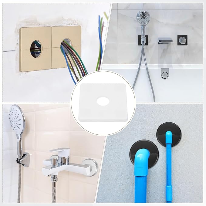 PATIKIL Wall Split Flange 86mm / 3.4" OD, 4 Pcs Square Escutcheon Plate Cover PPR Plumbing Cover Plates with Self-Adhesive Tape for 22mm / 0.9" Dia Water Pipe Faucet, White