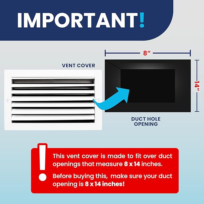 8x14 Inch (Duct Opening) Aluminum 1-Way Air Flow Vent – HVAC Vent Cover for Wall or Ceiling – Quiet HVAC Wall Register with Multi-Shutter Damper – Adjustable Curved Blade - Plastic Seal for Tight Fit