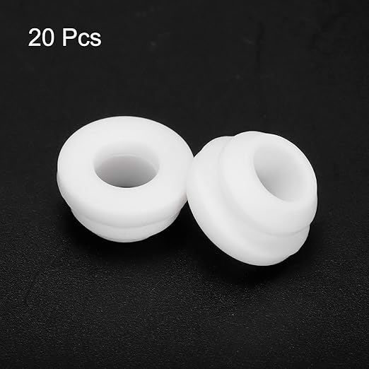 MECCANIXITY 20Pcs Snap Silicone Rubber Grommet Plug Mount Dia 9.5mm ID 6.5mm Narrow Groove Width 2mm Seal Anti-Scratch Sleeves for Electrical Box Cable Pipes White