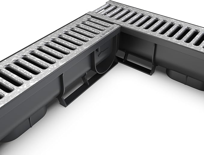 Vodaland - 3 Inch Easy 1 Premium Trench Drain Channel - Galvanized Stamped Steel Grating (5)
