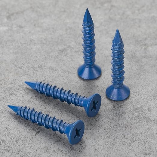 75Pcs 1/4 x 1-1/4 in Concrete Screws with Drill bits,Masonry Screws for Concrete Assortment Kit,Flat Head Block Cement Stacoo Screws and Anchors,Diamond Point,Blue Coated(1LB)