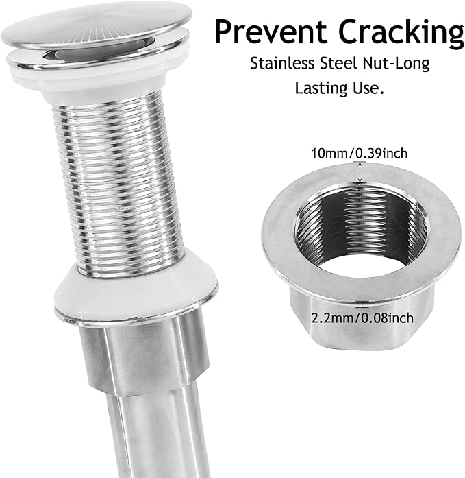 Bathroom Sink Drain,2 Pack Drain Stopper Without Overflow,Pop Up Drain Assembly with Detachable Strainer Basket,Built-in Anti-Clogging, Stainless Steel Nut Brushed Nickel