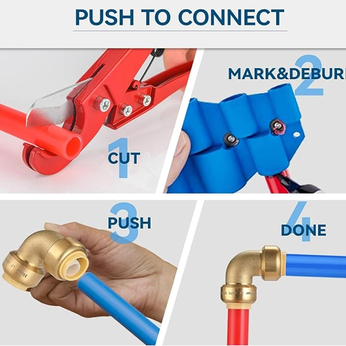 3/4" 90-Degree Pushfit Elbow,12 Pack Push-fit Elbows with 1 Pack Disconnect Clip, Push-to-Connect Plumbing Fittings for PEX, Copper, CPVC