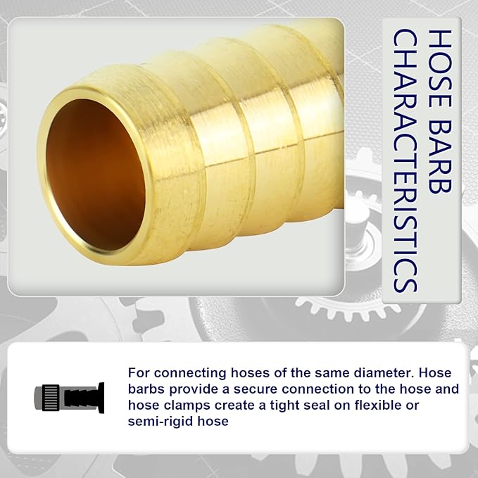ChillWaves Brass Hose Barb Fittings, Splicer Mender Union 3/8" Barb x 3/8" Barb with Hose Clamp Hose Repair Kit For Water/Fuel/Air(6-PACK)