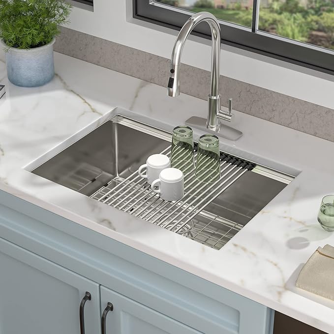 30"x19" Undermount Kitchen Sink – 16 Gauge 304 Stainless Steel Ledge Workstation Under Counter Round Corners Single Bowl Sink Basin