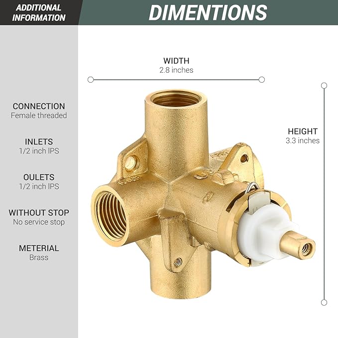 Brass 2510 Posi Temperature Pressure Balance and Shower Valve, Four-Port Recirculation Valve with Standard 1/2-Inch IPS Connection