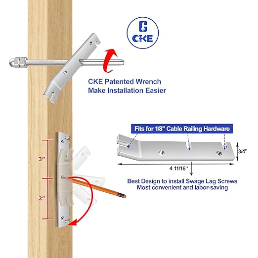 CKE 50 Pack Cable Railing Kit, 4x4 Swage Threaded Stud Tension End Fitting Terminal for 1/8" Cable Deck Railing, T316 Stainless Steel Cable Railing Hardware Tensioner for 4x4, 2x2 Wood Metal Post CR06