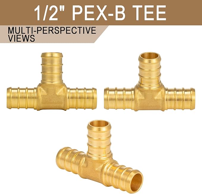 [25 Pieces] Lingmfg Pex Fittings 1/2 Inch Tee, 1/2 Inch Pex F1807 Crimp Brass