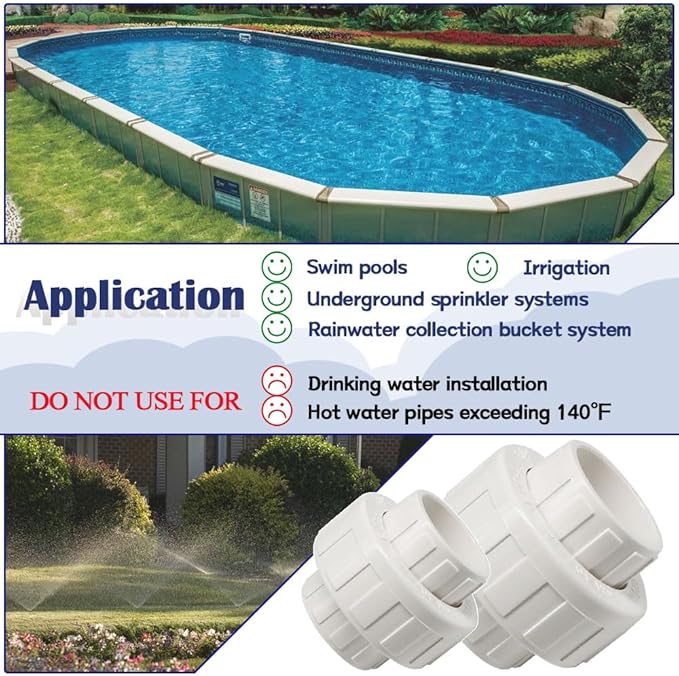 4PCS 1/2 Inch PVC Union Coupling Pipe Fittings with EPDM O-Ring Socket to Socket 0.5" PVC Pipe Adapter Connector HE065-1/2