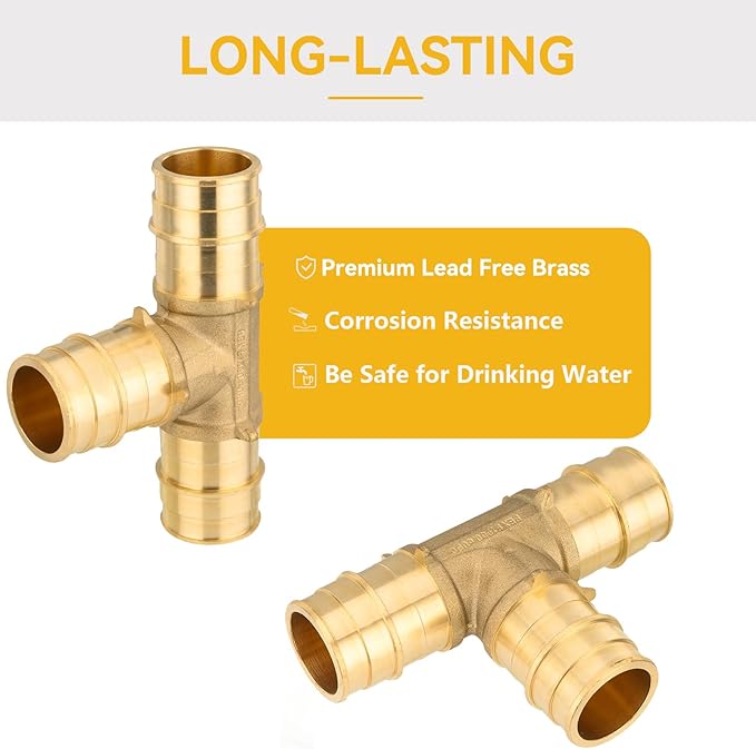 PEX A Expansion Fitting,1/2 Inch F1960 Expansion Brass Tee,10 Pack 1/2" Tee(PEX1960041)