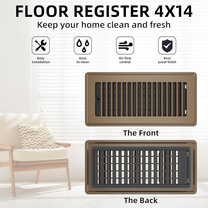 Floor Register 4x14, 6 Pack Floor Vent Covers for Home Floor Heavy Duty Steel Walkable Floor Vents Air Vent Covers for Sidewall and Floor