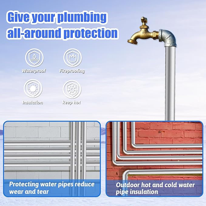 16 Pack Pipe Insulation Foam Tube, 3/4'' Self Adhesive Pre Slit Foam Pipe Covers Polyethylene with Aluminum Foil for Spigot, Winter Outside Pipes, Sprinkler, Water Heater Pipes Freeze Protection