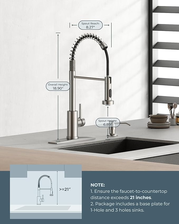 FORIOUS Kitchen Faucets, Brushed Nickel Kitchen Sink Faucet with Pull Down Sprayer, Commercial Kitchen Faucet Stainless Steel, Classic Single Handle Pull Out Sink Faucets for RV Laundry Utility Room