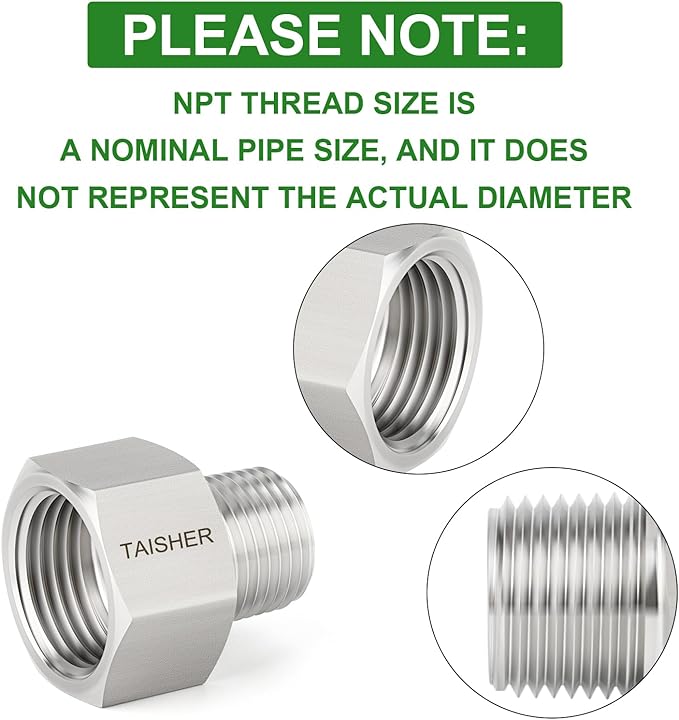 TAISHER 5PCS 304 Stainless Steel Garden Hose Adapter, 3/4" GHT Female x 3/4" NPT Male Garden Hose Connector with Washers