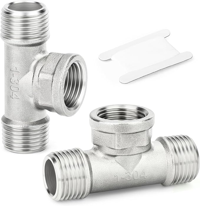 TAISHER 2PCS 304 Stainless Steel Tee Pipe Fittings, 1" NPT Male x 1" NPT Female x 1" NPT Male Pipe Fittings, Female Branch Tee