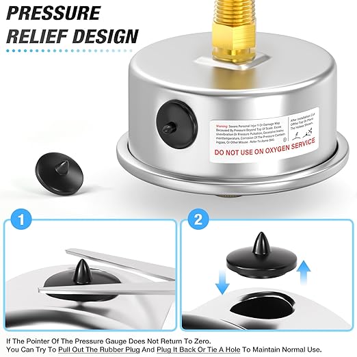 MEANLIN MEASURE 0~160Psi Stainless Steel 1/4" NPT 2.5" FACE DIAL with Reset Pointer Liquid Filled Pressure Gauge WOG Water Oil Air, Back Mount, with Brass Hex Bushing