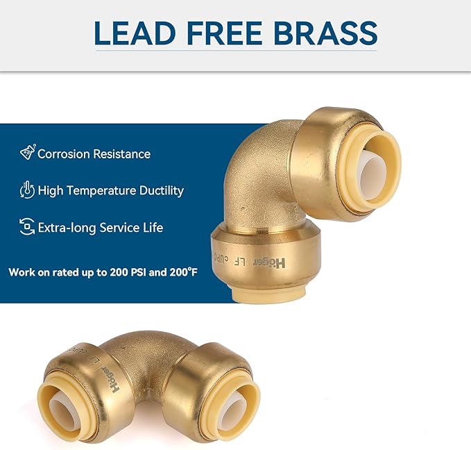 3/4" 90-Degree Pushfit Elbow,6 Pack Push-fit Elbows with 1 Pack Disconnect Clip, Push-to-Connect Plumbing Fittings for PEX, Copper, CPVC