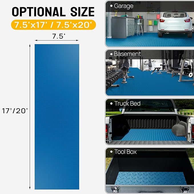 TUFFIOM 7.5 x 20 FT Garage Floor Mat, Thickened Diamond Plate PVC Garage Mats Flooring Roll for Under Car, Garage Parking Mats for Floor Large SUVs, MPV, Pickup Truck