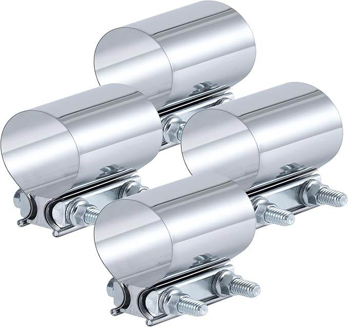 2.25 Inch Exhaust Clamp, 2 1/4 Inch Butt Joint Exhaust Pipe Muffler Band Clamp Sleeve Coupler Stainless Steel(4Pcs)