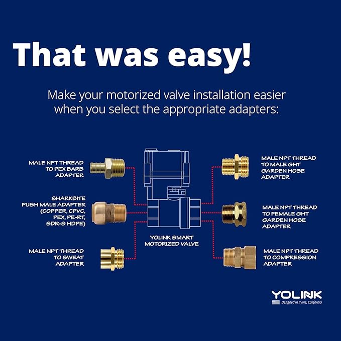 YoLink Wireless Smart Valve Control Kit, NSF Certified 1/2" Stainless Steel Motorized Valve, Wireless Controller 2, LoRa Long Range, D2D Offline with Leak Sensors, 2 Years Battery Backup