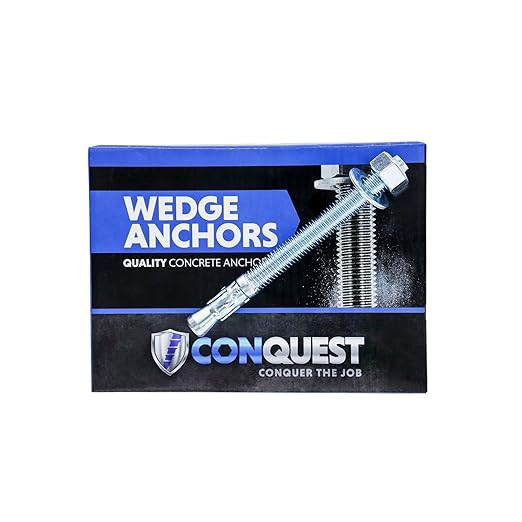 Conquest 1/2" x 5-1/2" Zinc Plated Wedge Anchors (Box of 25) – High Performance Concrete Anchors – Rust Resistant Zinc Plating for Dry Interior Environments – Heavy Duty Fastener for Concrete